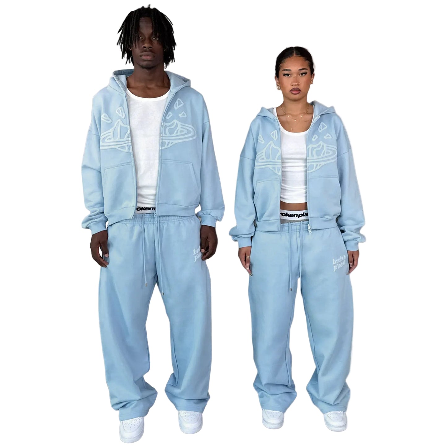 Broken Planet Market Sky Blue Zip Up Hoodie Sky Blue