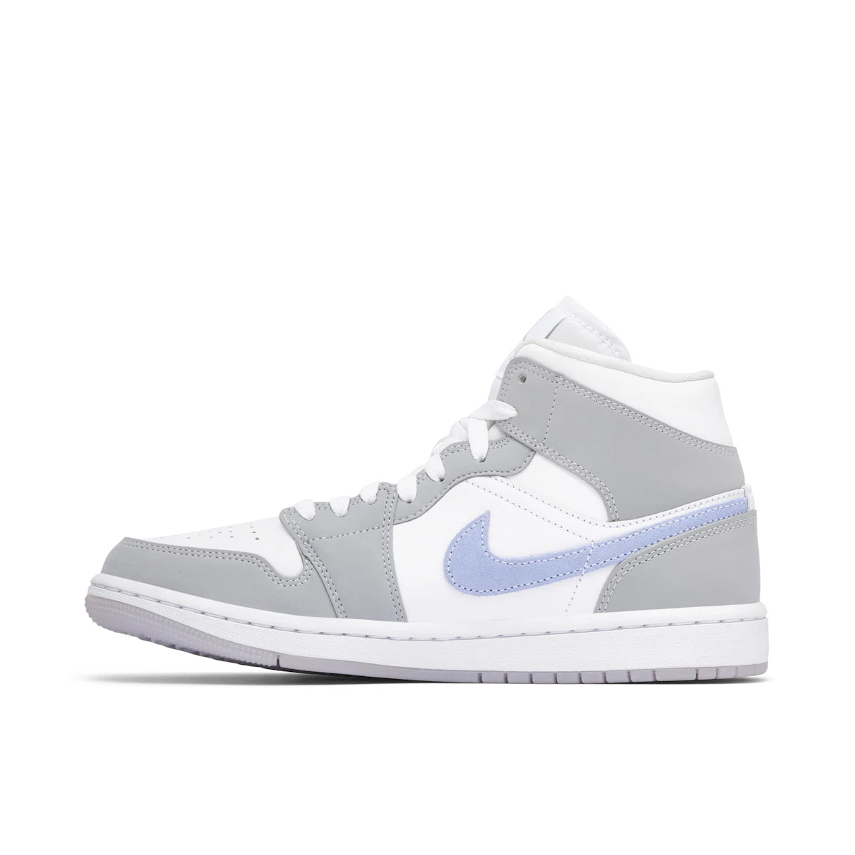 Jordan 1 Mid Wolf Grey Aluminum (W) by Jordan's in Shoes. Available at KershKicks for £165.00. A must-have for fans of Jordan's looking to elevate their style with this Shoes.