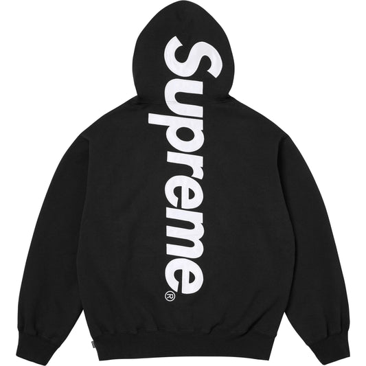 SATIN APPLIQUÉ HOODED SWEATSHIRT BLACK