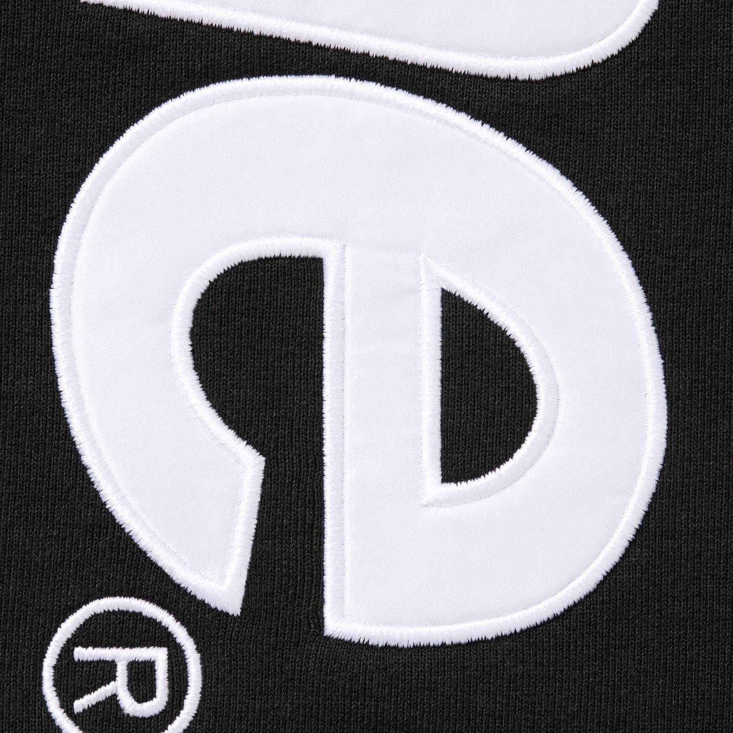 SATIN APPLIQUÉ HOODED SWEATSHIRT BLACK