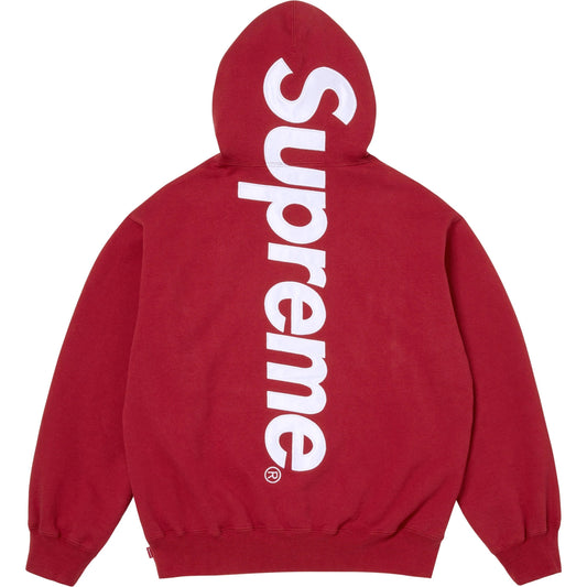 SATIN APPLIQUÉ HOODED SWEATSHIRT DARK RED