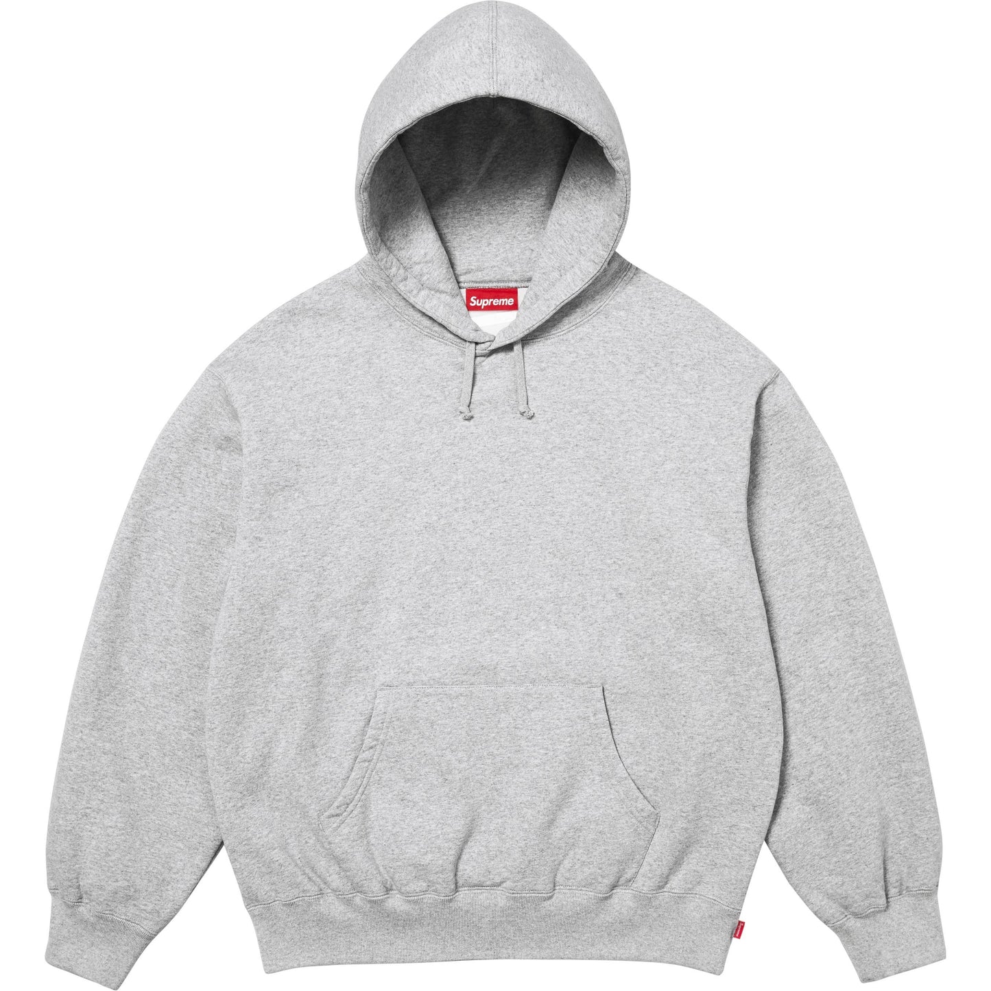 SATIN APPLIQUÉ HOODED SWEATSHIRT HEATHER GREY