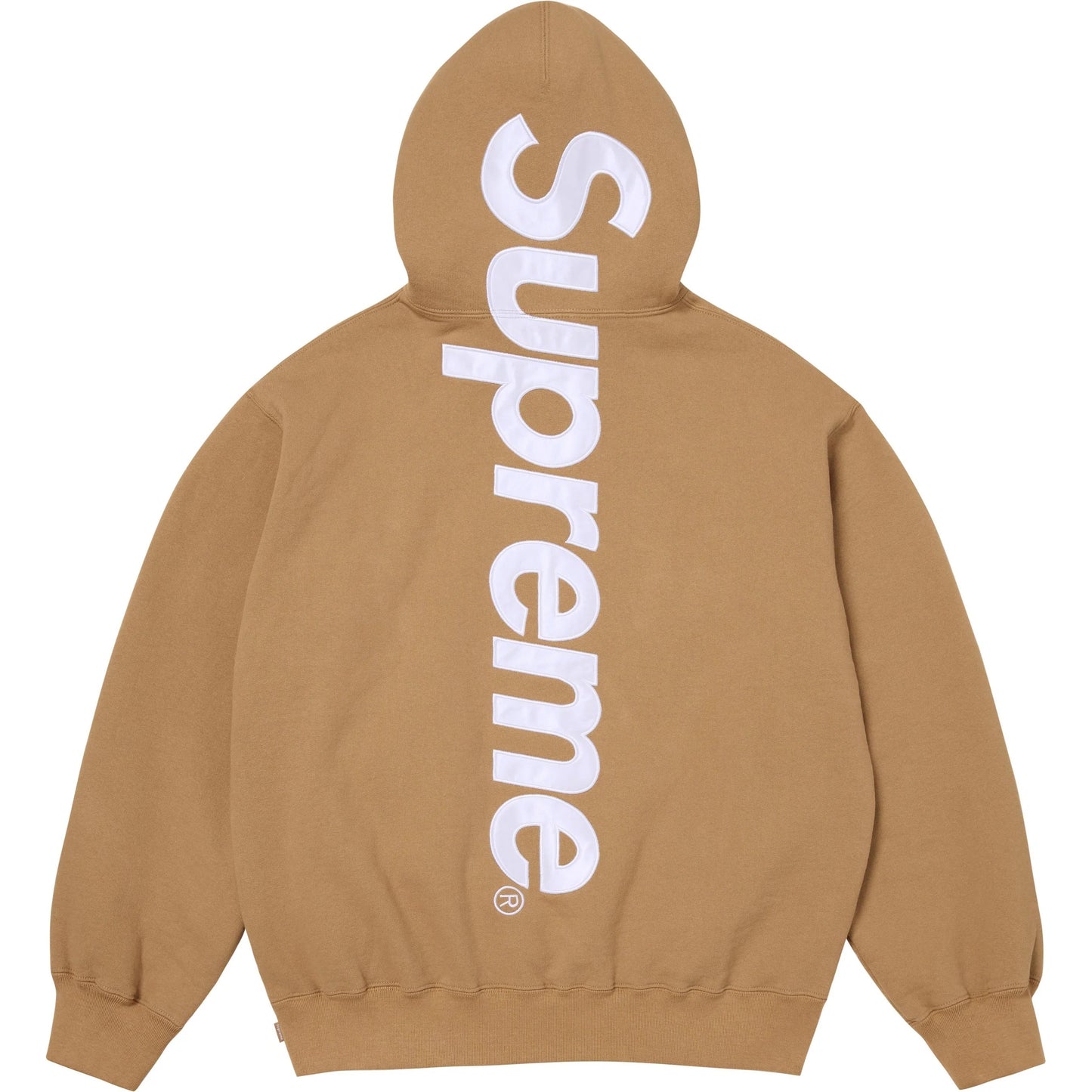 SATIN APPLIQUÉ HOODED SWEATSHIRT LIGHT TAN