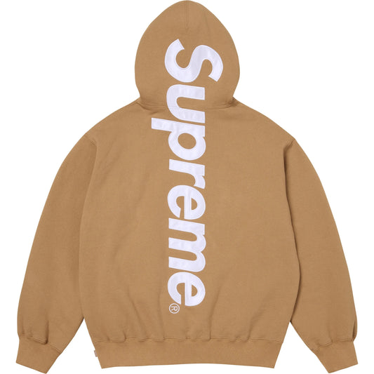 SATIN APPLIQUÉ HOODED SWEATSHIRT LIGHT TAN