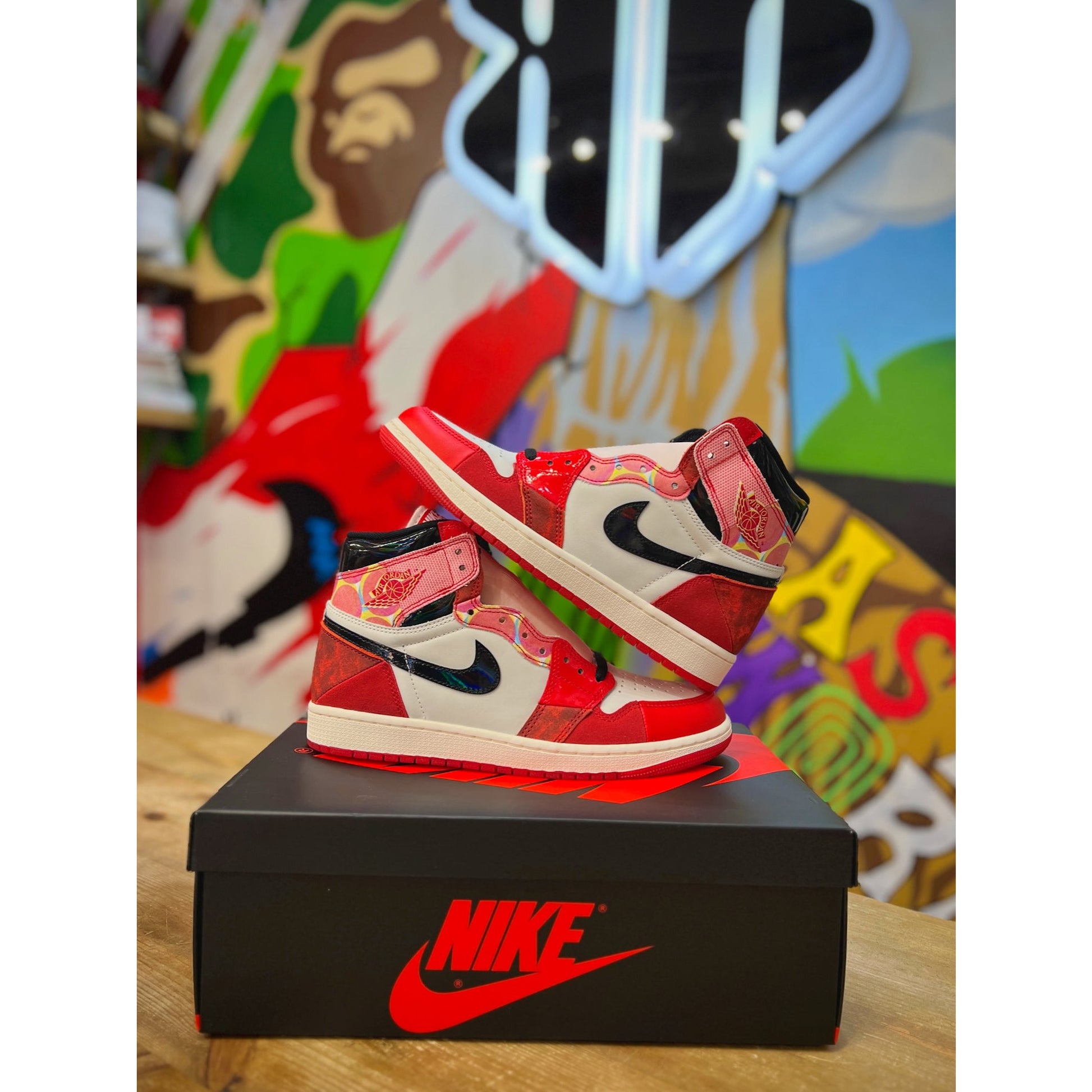Jordan 1 High OG Spider-Man Across the Spider-Verse by Jordan's in Shoes. Available at KershKicks for £265.00. A must-have for fans of Jordan's looking to elevate their style with this Shoes.
