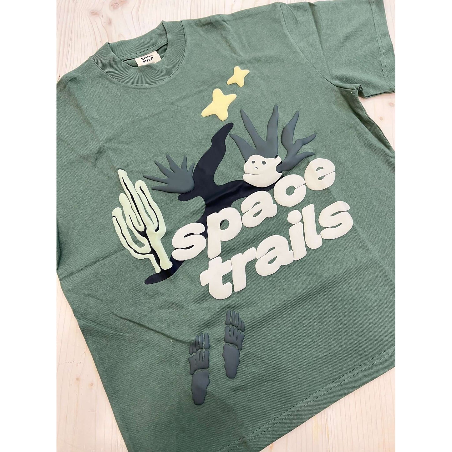 Broken Planet Market Space Trails T-Shirt Agave Green by Broken Planet Market in Clothing. Available at KershKicks for £125.00. A must-have for fans of Broken Planet Market looking to elevate their style with this T-Shirt.