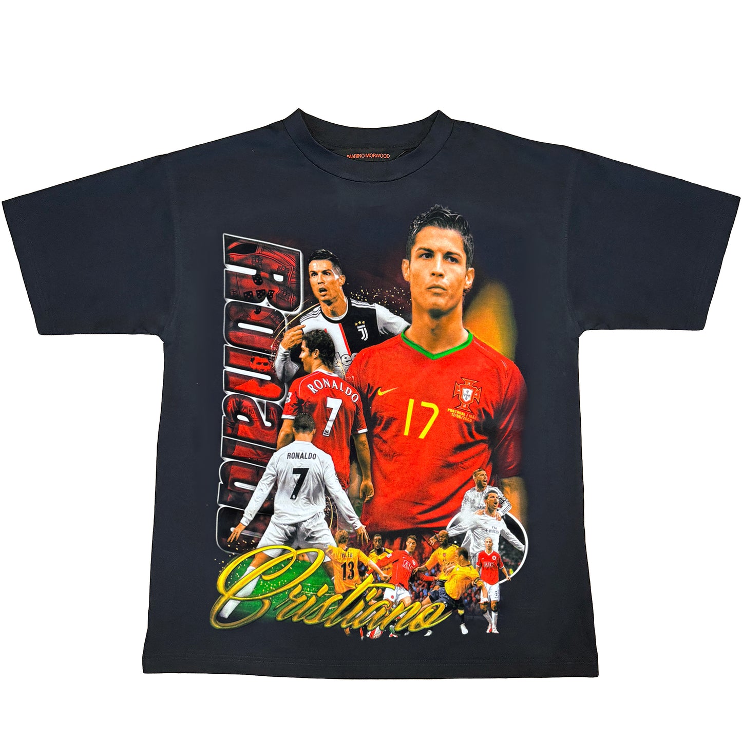 Marino Morwood Ronaldo Tee Black by Marino Morwood in . Available at KershKicks for £60.00. A must-have for fans of Marino Morwood looking to elevate their style with this T-Shirt.