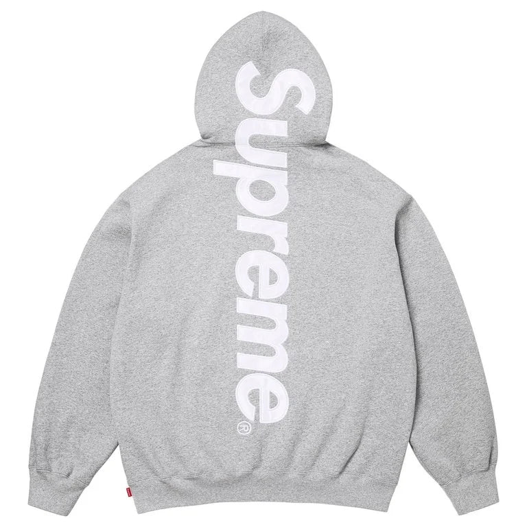 SUPREME グレー フーディー S size Supreme Satin Appliqué Hooded Sweatshirt Heather Grey SS26