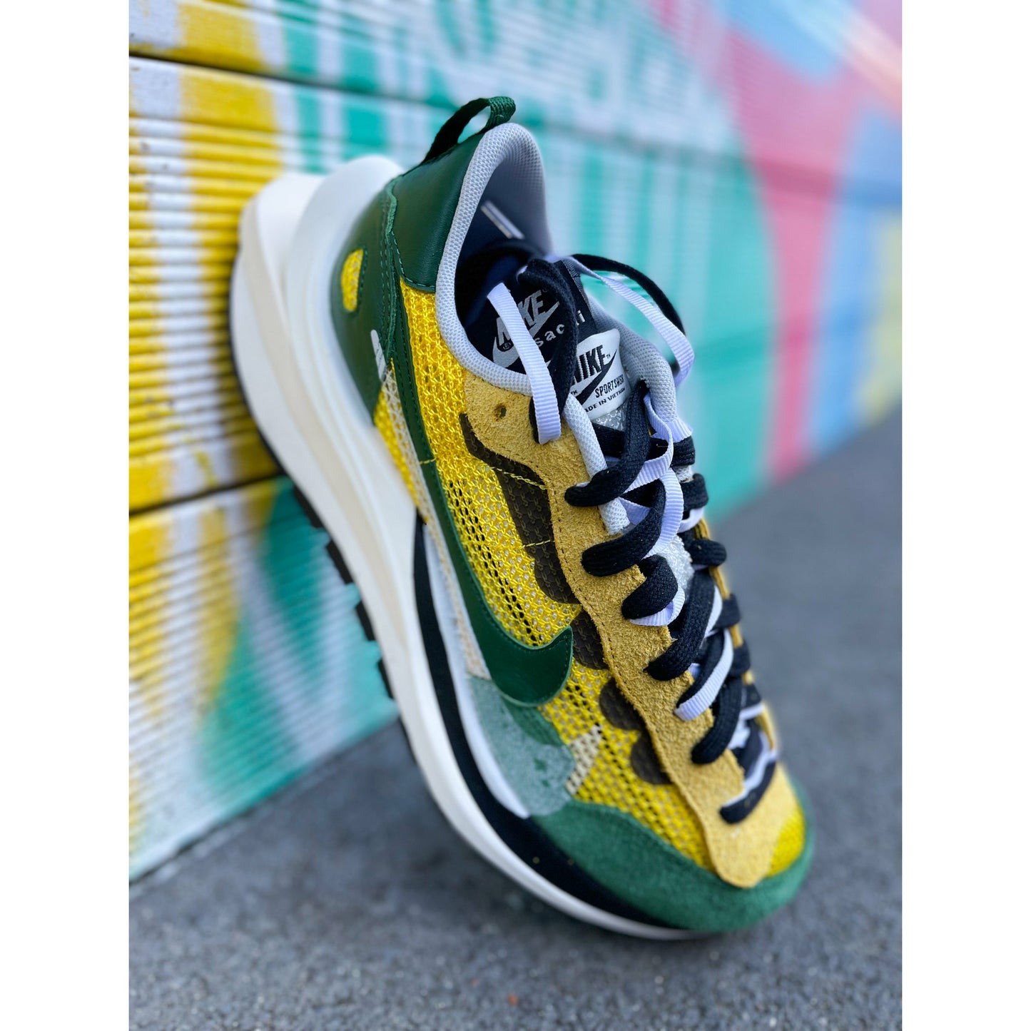 Nike Vaporwaffle sacai Tour Yellow Stadium Green by Nike in Shoes. Available at KershKicks for £475.00. A must-have for fans of Nike looking to elevate their style with this Shoes.