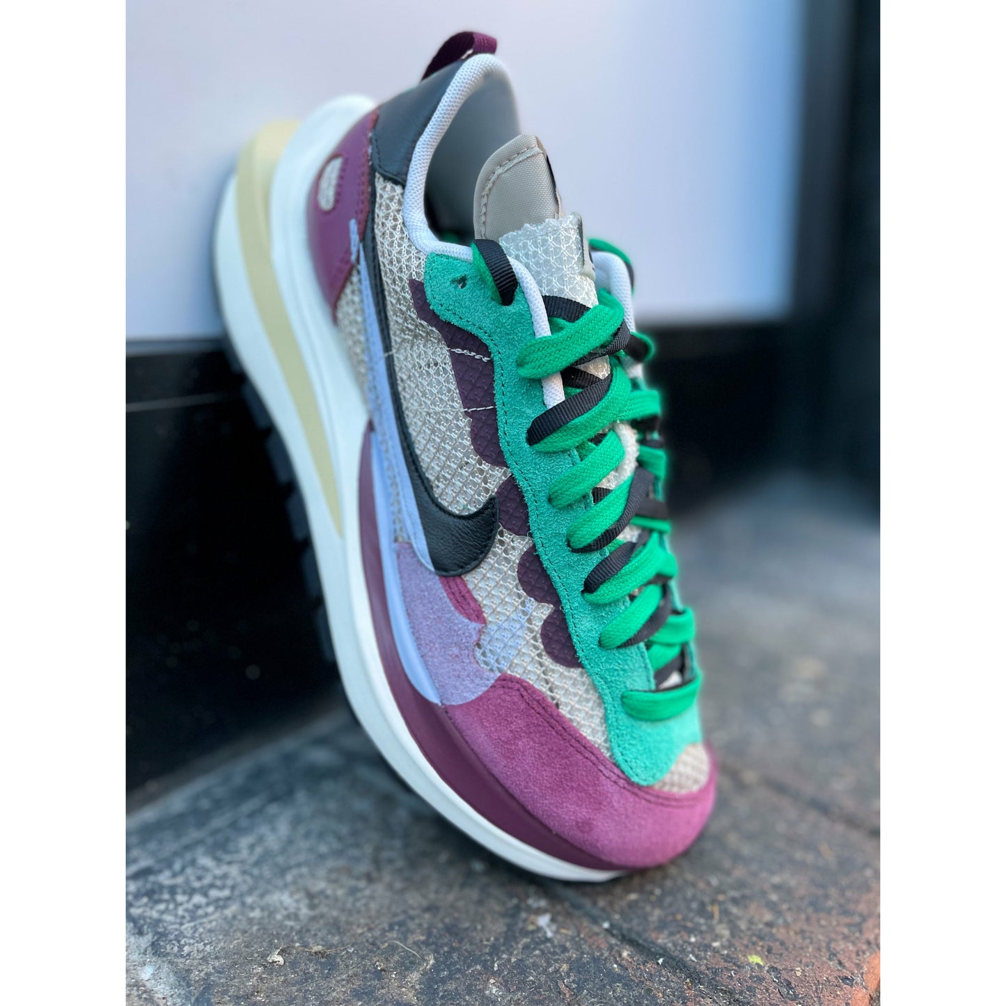 Nike Vaporwaffle sacai Villain Red Neptune Green by Nike in Shoes. Available at KershKicks for £600.00. A must-have for fans of Nike looking to elevate their style with this Shoes.