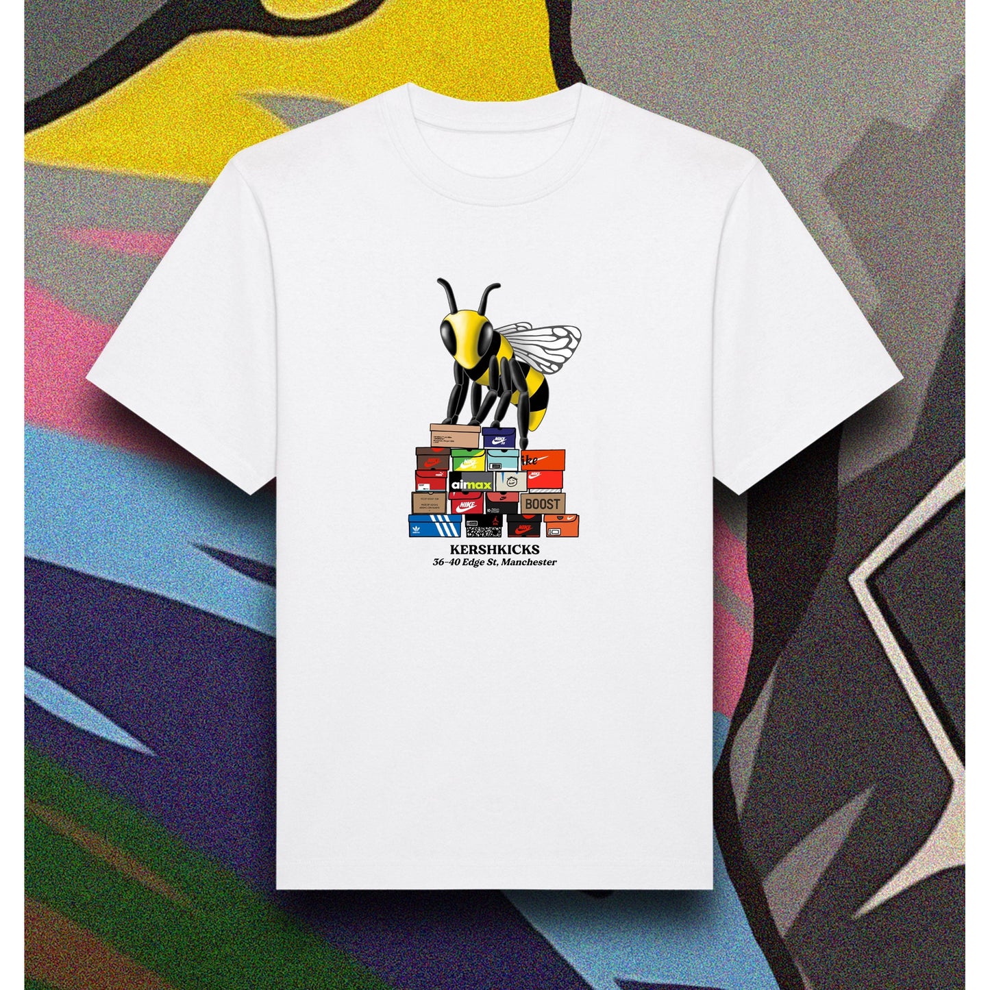 Manchester Bee Tee by KershKicks in . Available at KershKicks for £30.00. A must-have for fans of KershKicks looking to elevate their style with this T-Shirt.