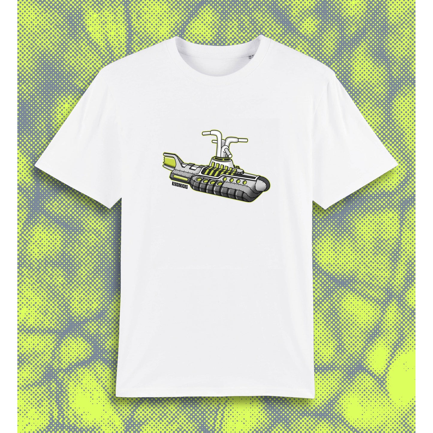 Neon Submarine Tee White by KershKicks in Clothing. Available at KershKicks for £29.75. A must-have for fans of KershKicks looking to elevate their style with this T-Shirt.