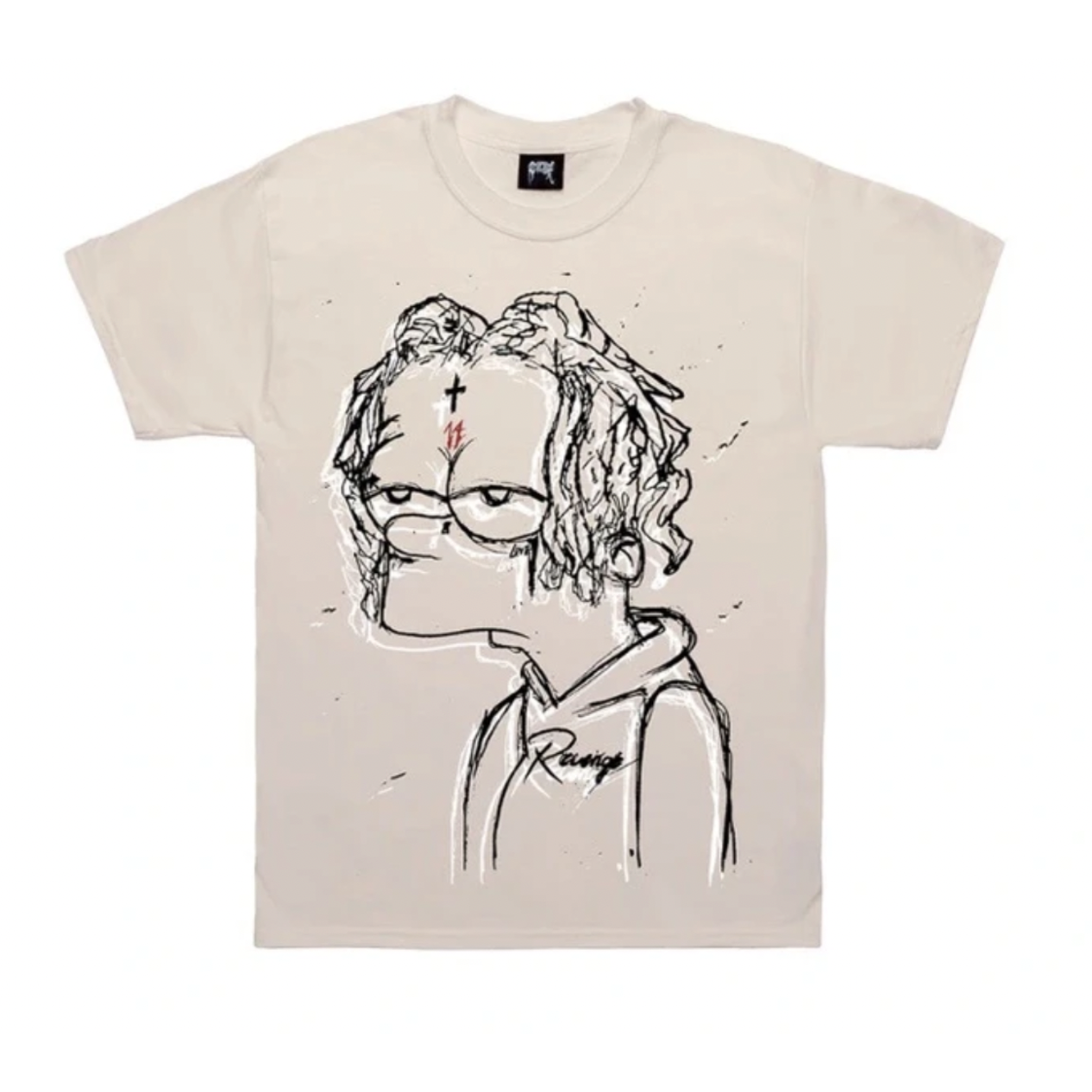 Revenge x Trippie Redd Bart Tee Cream by Revenge in . Available at KershKicks for £95.00. A must-have for fans of Revenge looking to elevate their style with this T-Shirt.