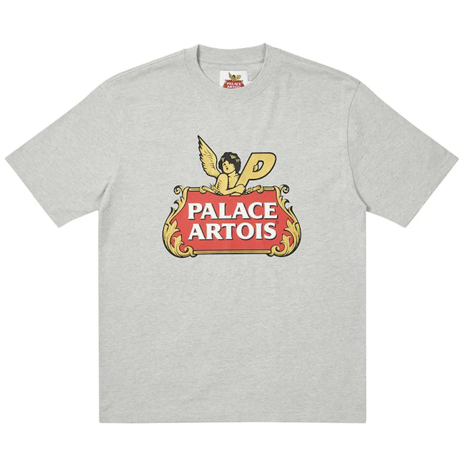 Palace Stella Artois Cartouche T-shirt Grey Marl by Palace in Clothing. Available at KershKicks for £95.00. A must-have for fans of Palace looking to elevate their style with this T-Shirt.
