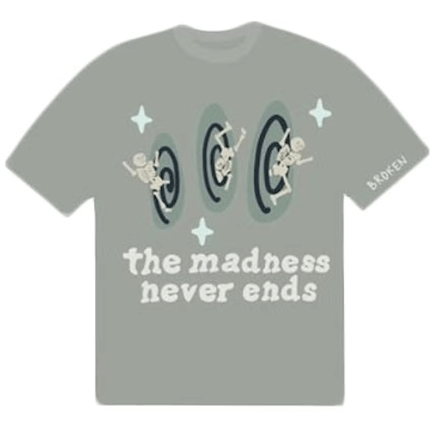 Broken Planet Market Madness Never Ends T-Shirt - Mineral by Broken Planet Market in Clothing. Available at KershKicks for £95.00. A must-have for fans of Broken Planet Market looking to elevate their style with this T-Shirt.
