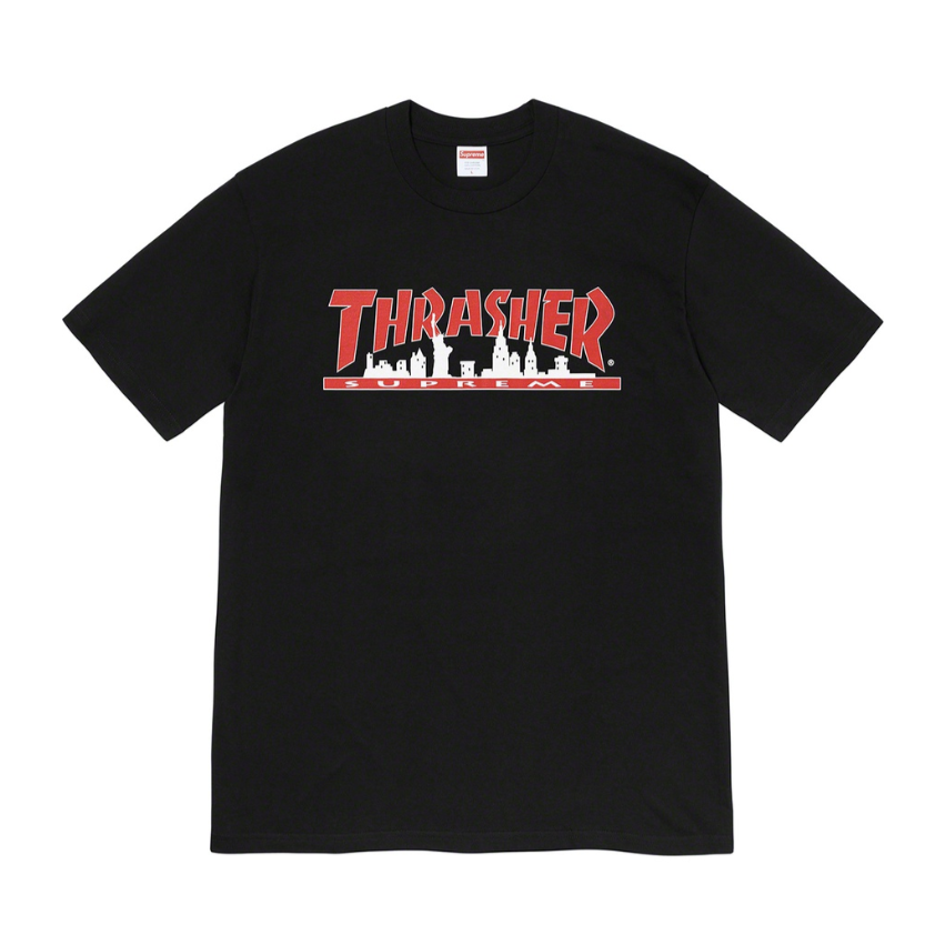 Supreme Thrasher Skyline Black by Supreme in . Available at KershKicks for £95.00. A must-have for fans of Supreme looking to elevate their style with this T-Shirt.
