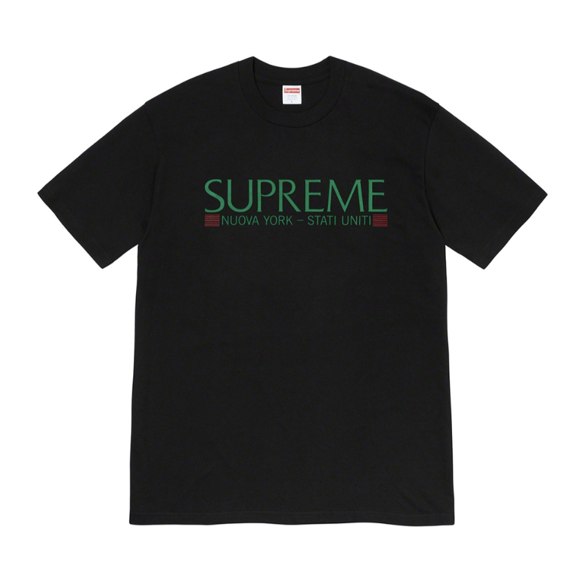 Supreme Nuova York Tee Black by Supreme in . Available at KershKicks for £95.00. A must-have for fans of Supreme looking to elevate their style with this T-Shirt.