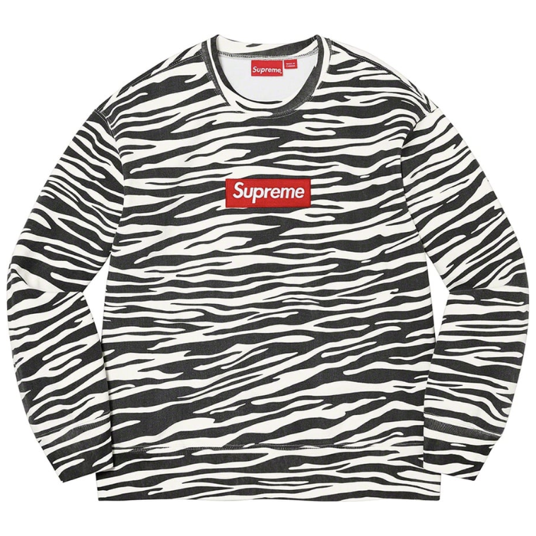 Supreme Box Logo Crewneck (FW22) Zebra by Supreme in Clothing. Available at KershKicks for £150.00. A must-have for fans of Supreme looking to elevate their style with this Crewneck.