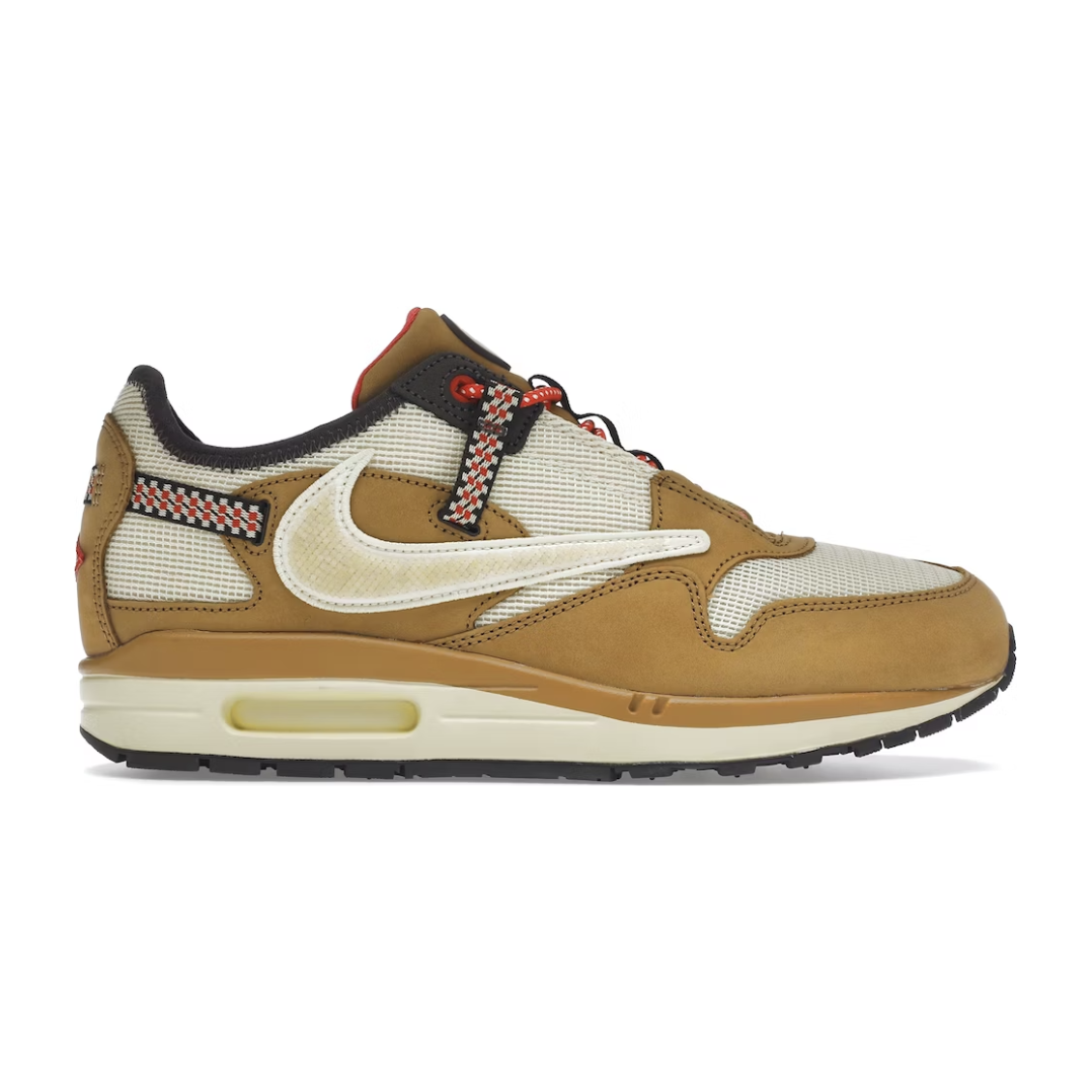 Nike Air Max 1 Travis Scott Cactus Jack Wheat Lemon Drop by Nike in Shoes. Available at KershKicks for £415.00. A must-have for fans of Nike looking to elevate their style with this Shoes.