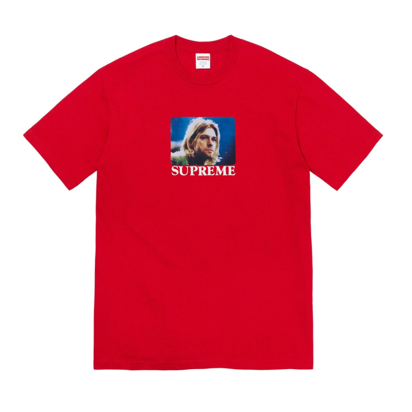 Supreme Kurt Cobain Tee Red by Supreme in Clothing. Available at KershKicks for £85.00. A must-have for fans of Supreme looking to elevate their style with this T-Shirt.