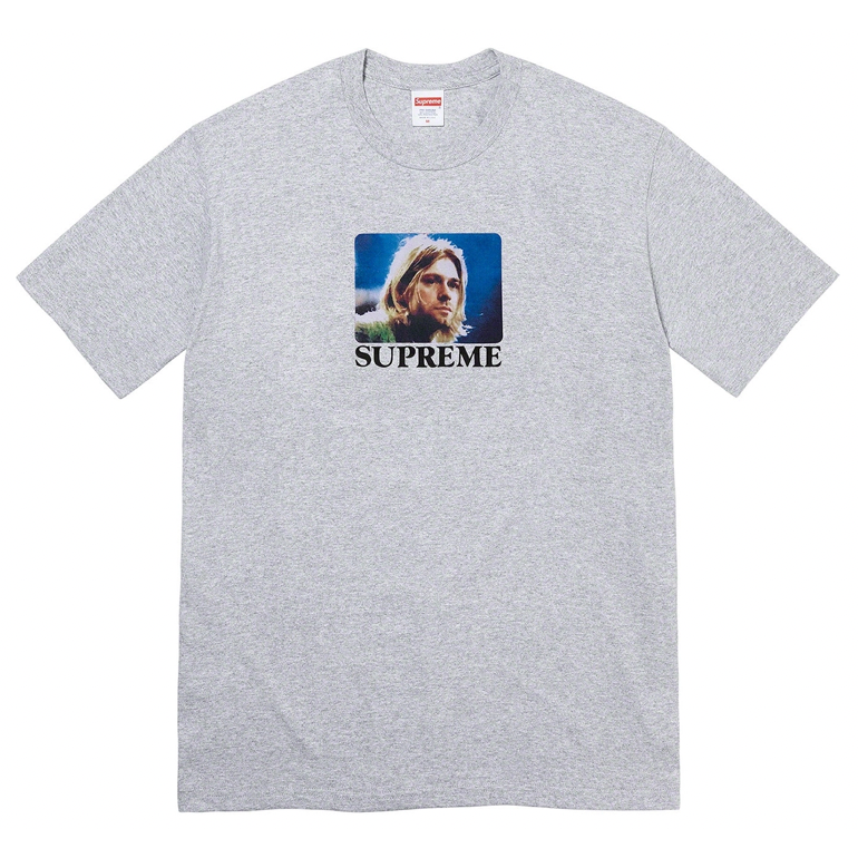 Supreme Kurt Cobain Tee Heather Grey by Supreme in . Available at KershKicks for £85.00. A must-have for fans of Supreme looking to elevate their style with this T-Shirt.