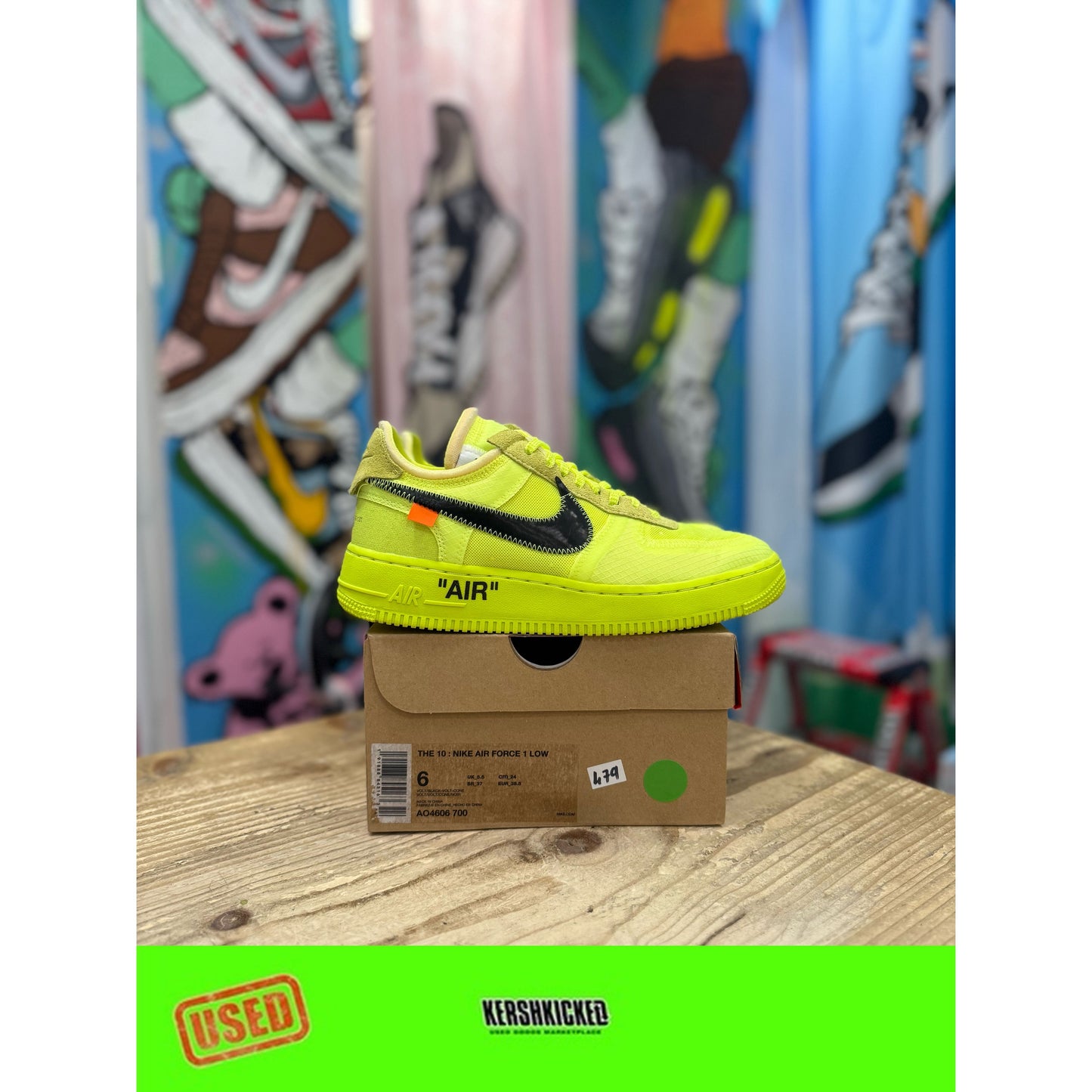 Nike Air Force 1 Low Off White Volt UK 5.5