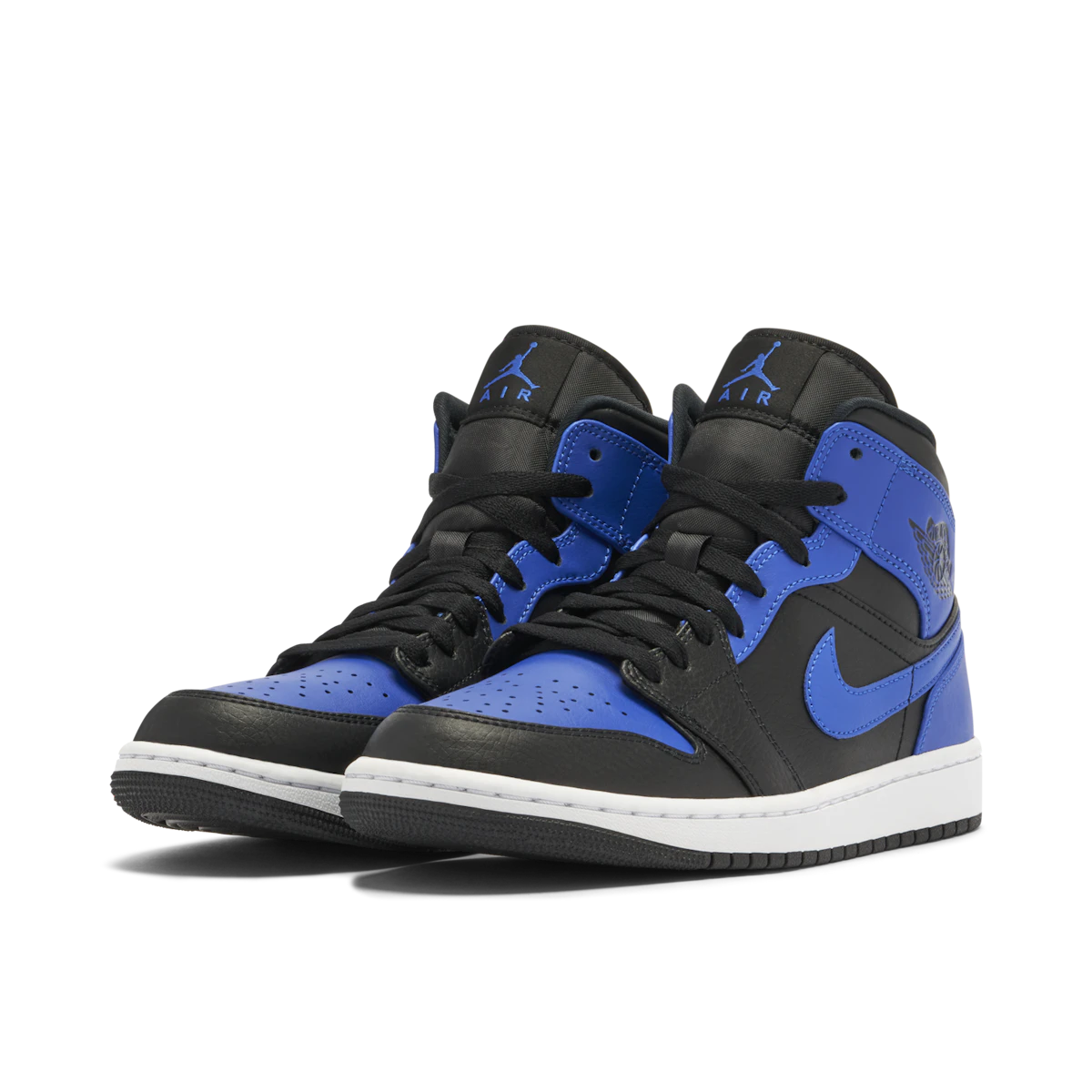 Jordan 1 Mid Black Royal Tumbled Leather by Jordan's in Shoes. Available at KershKicks for £110.00. A must-have for fans of Jordan's looking to elevate their style with this Shoes.