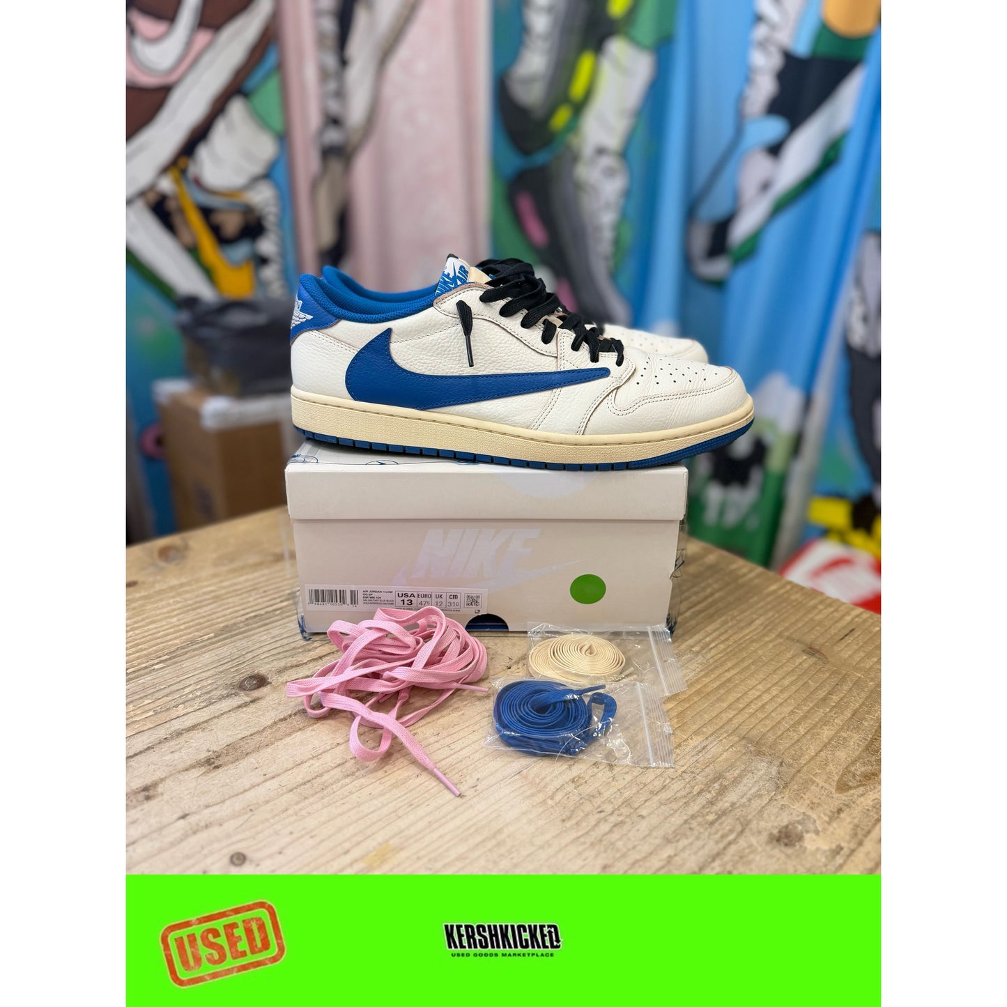 Jordan 1 Retro Low OG SP Fragment x Travis Scott Sail Military Blue UK 12