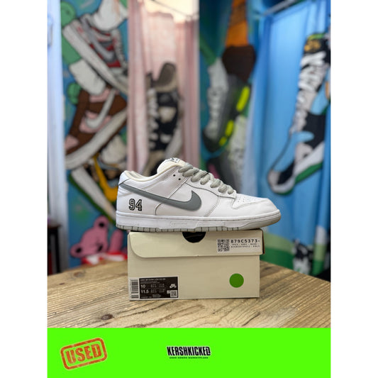 Nike SB Dunk Low Supreme 94 White Metallic Silver UK 9