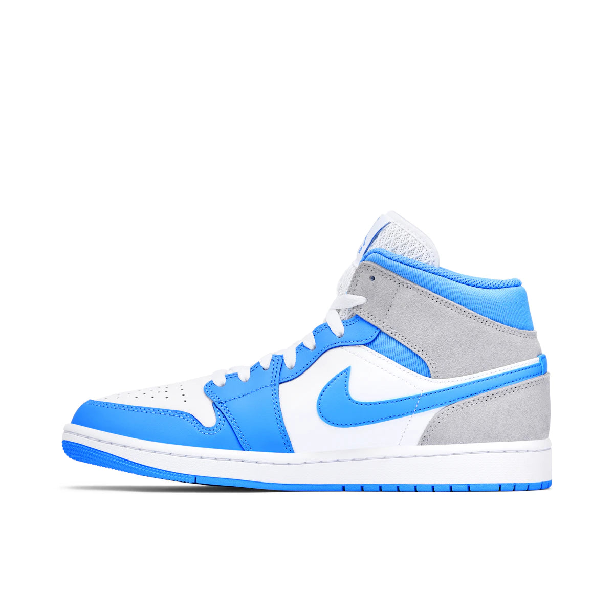 Jordan 1 Mid University Blue Grey by Jordan's in Shoes. Available at KershKicks for £195.00. A must-have for fans of Jordan's looking to elevate their style with this Shoes.