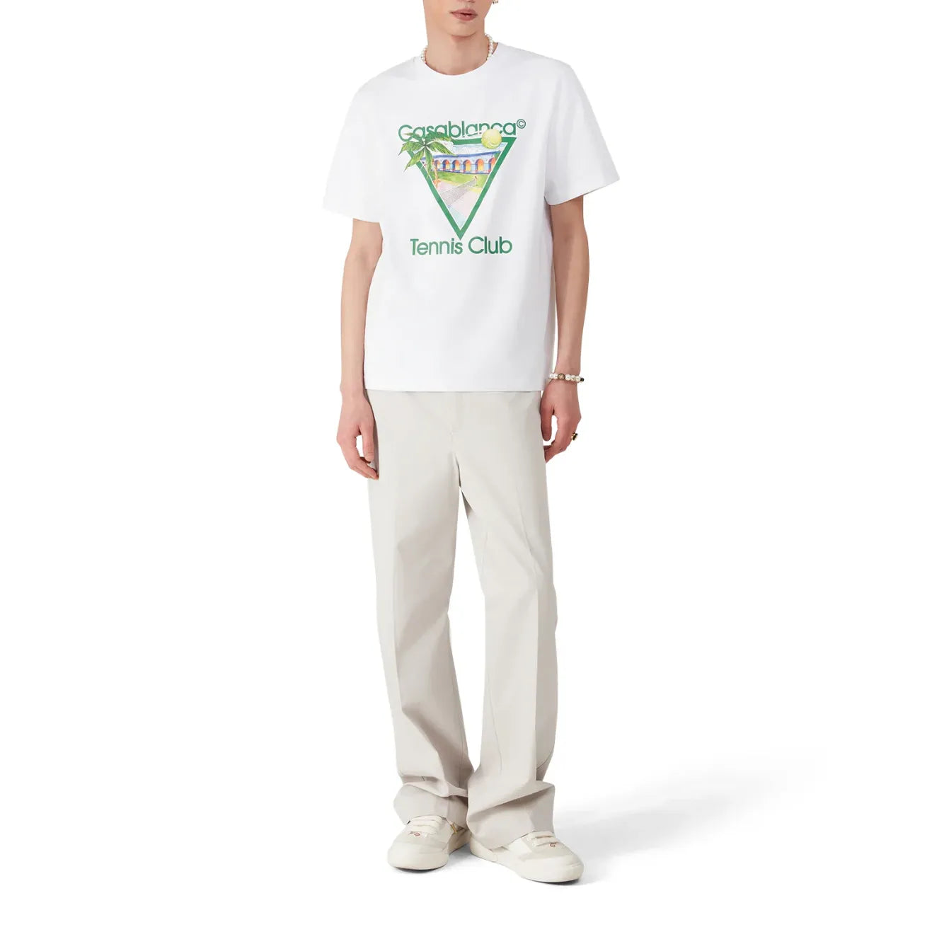CASABLANCA TENNIS CLUB ICON SHORT SLEEVE T-SHIRT WHITE/GREEN