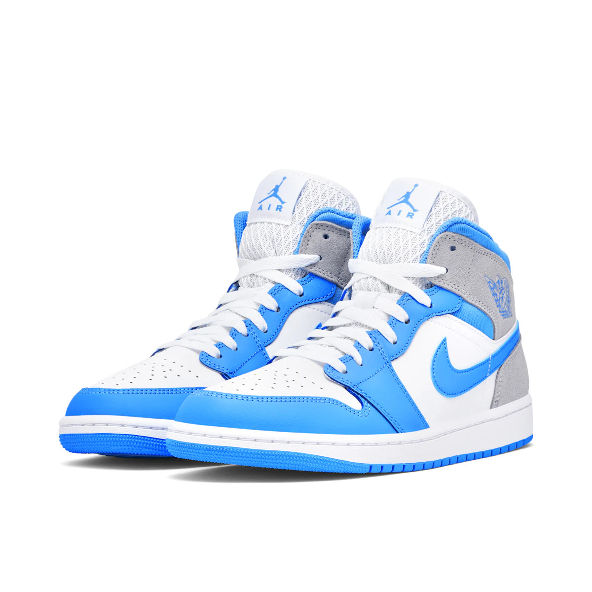 Jordan 1 Mid University Blue Grey by Jordan's in Shoes. Available at KershKicks for £195.00. A must-have for fans of Jordan's looking to elevate their style with this Shoes.