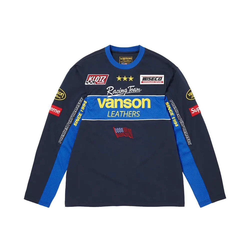 Supreme x Vanson Leathers long-sleeved T-shirt Navy Blue