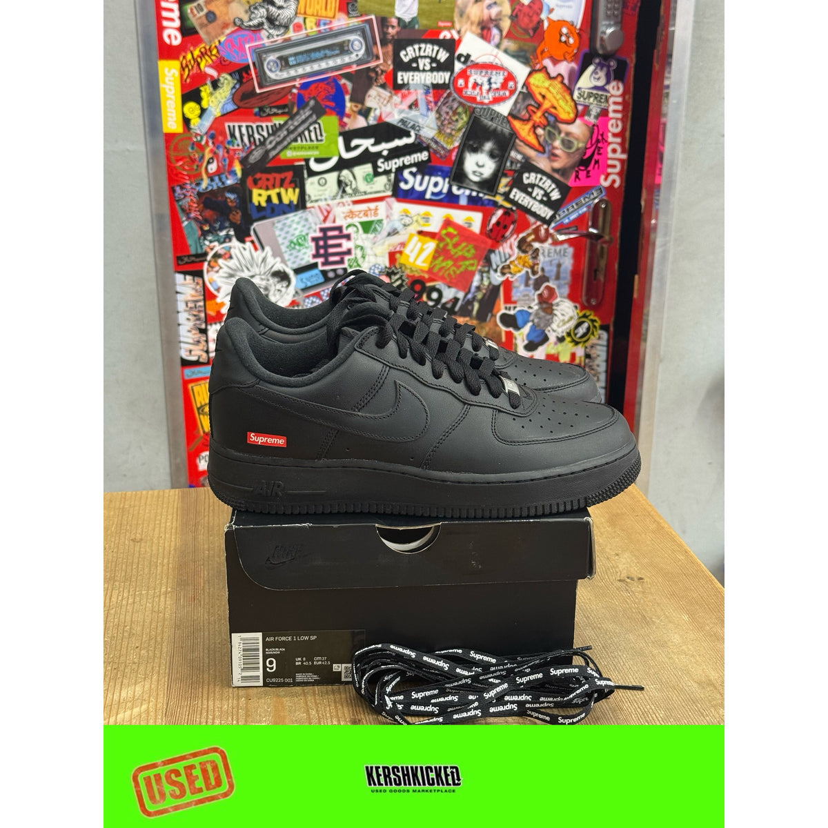 Nike Air Force 1 Low Supreme Black UK 8