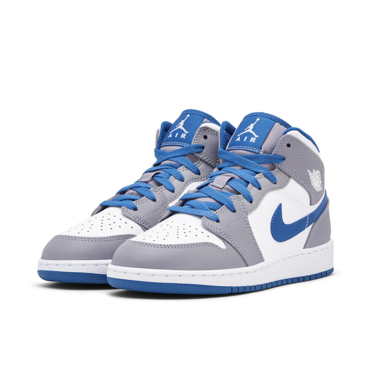 Jordan 1 Mid True Blue Cement (GS) by Jordan's in Shoes. Available at KershKicks for £95.00. A must-have for fans of Jordan's looking to elevate their style with this Shoes.