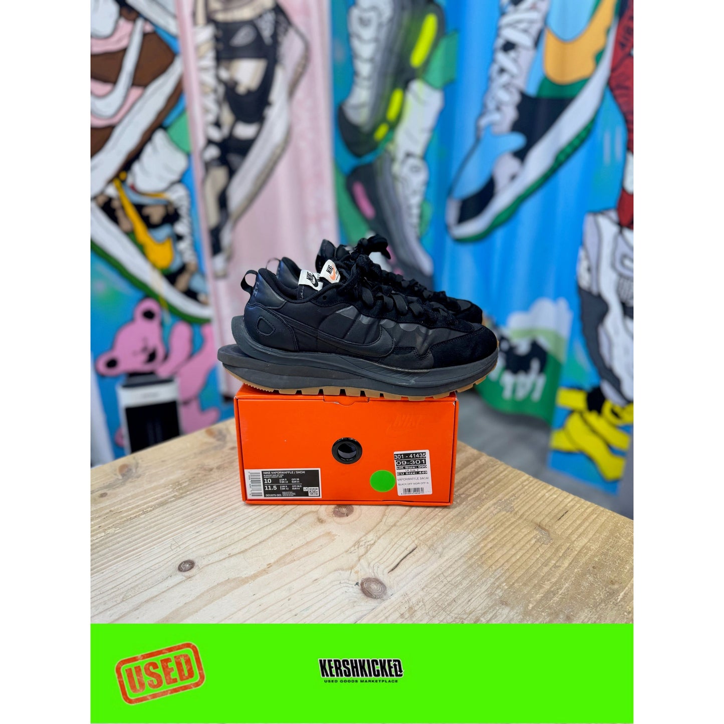 Nike Sacai Vaporwaffle Black Gum UK 9