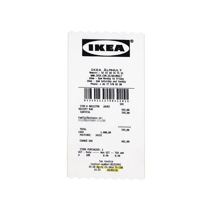 Virgil Abloh x IKEA MARKERAD "RECEIPT" Rug 201x89 CM White/Black