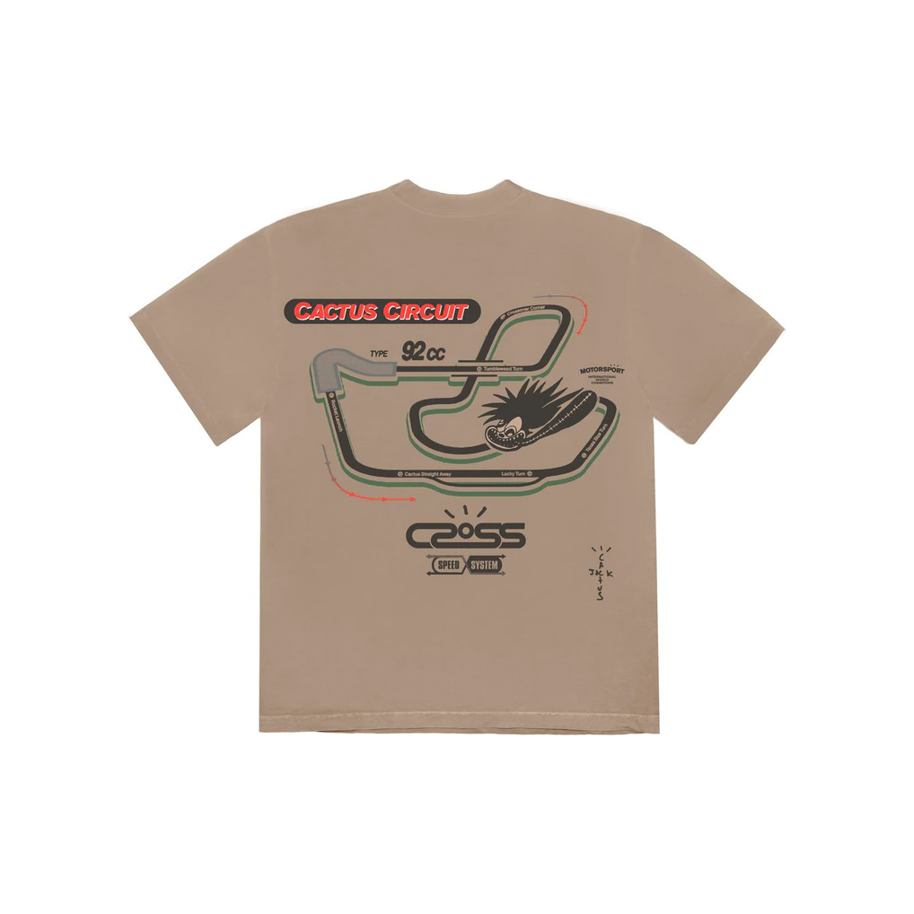Travis Scott Cactus Jack Racetrack Tee Tan by Travis Scott in . Available at KershKicks for £110.00. A must-have for fans of Travis Scott looking to elevate their style with this T-Shirt.