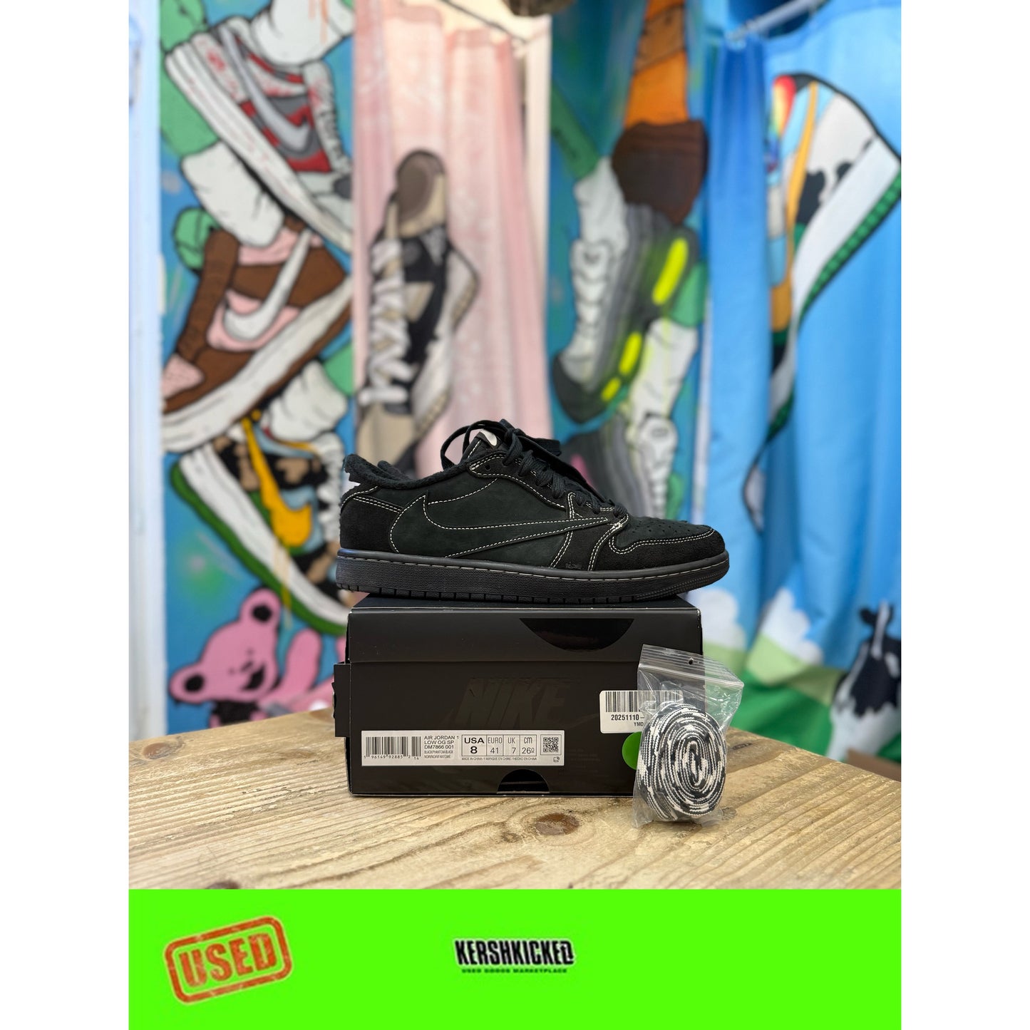 Jordan 1 Low Travis Scott Black Phantom UK7.