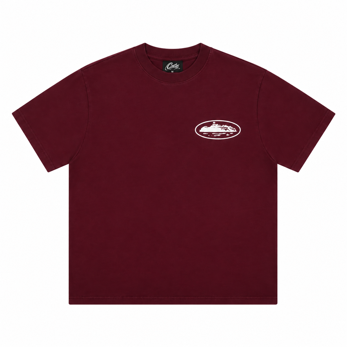 Corteiz Island Puff Print Tee Burgundy