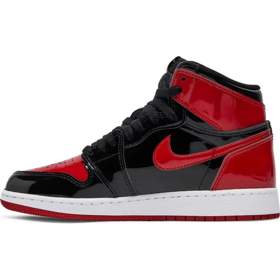 Jordan 1 Retro High OG Patent Bred (GS) by Jordan's in Shoes. Available at KershKicks for £300.00. A must-have for fans of Jordan's looking to elevate their style with this Shoes.