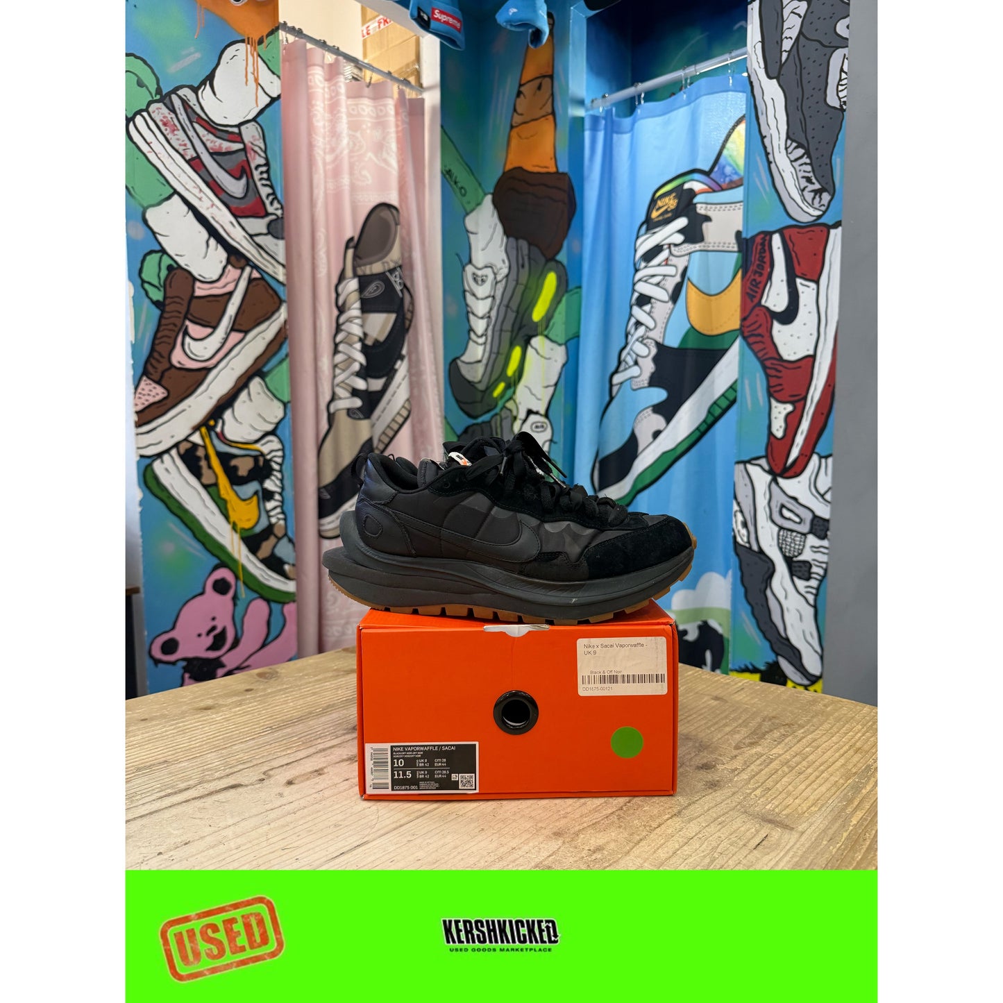 Nike Sacai VapourWaffle Black Gum UK 9