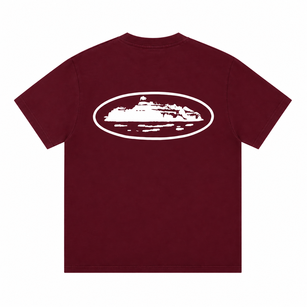 Corteiz Island Puff Print Tee Burgundy