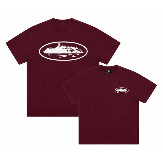 Corteiz Island Puff Print Tee Burgundy