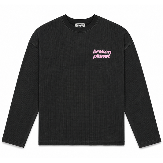 BROKEN PLANET STAR LOGO WAFFLE LONG SLEEVE MIDNIGHT BLACK/PINK