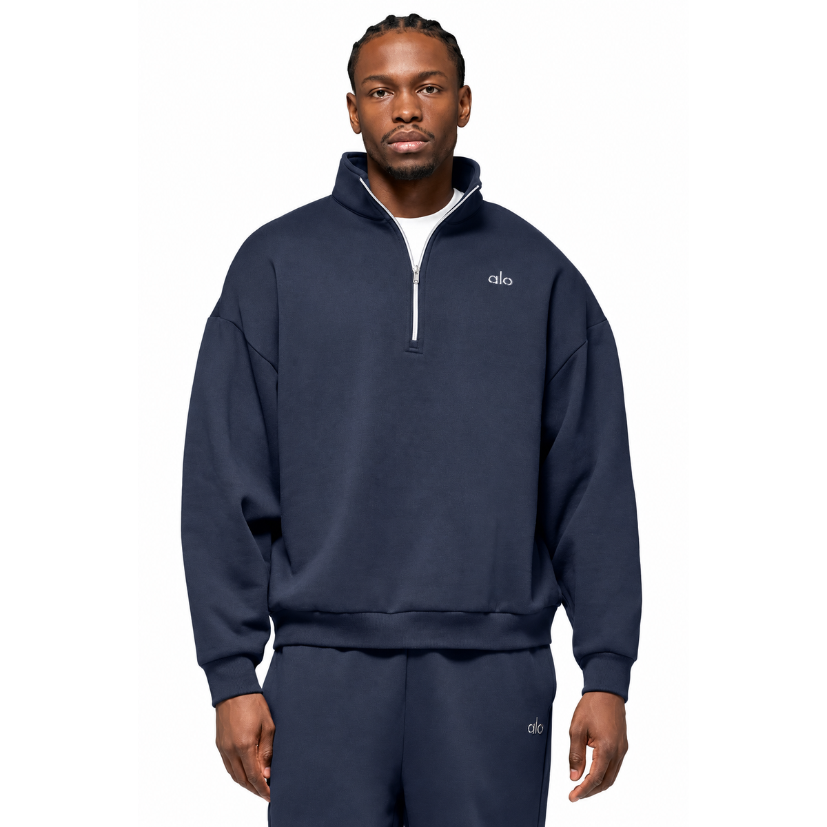 ALO ACCOLADE 1/4 ZIP SWEATSHIRT TRACK NAVY