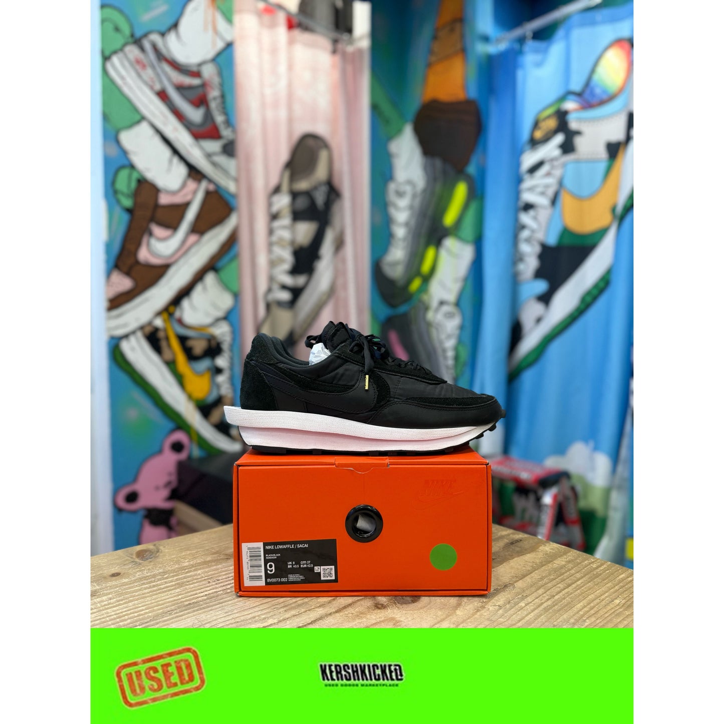 Nike Sacai LDWaffle Black Nylon UK 8