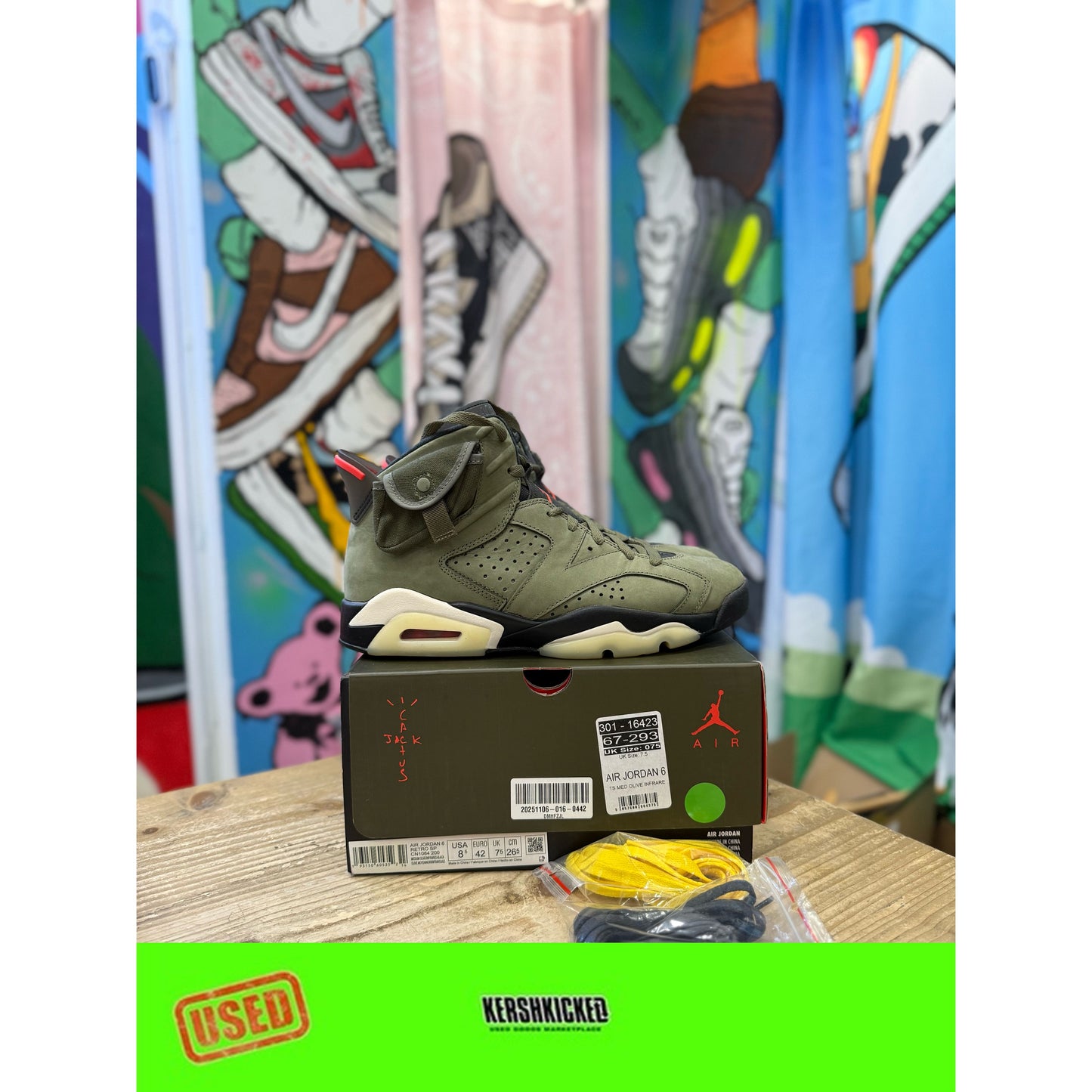 Jordan 6 Travis Scott Olive UK 7.5