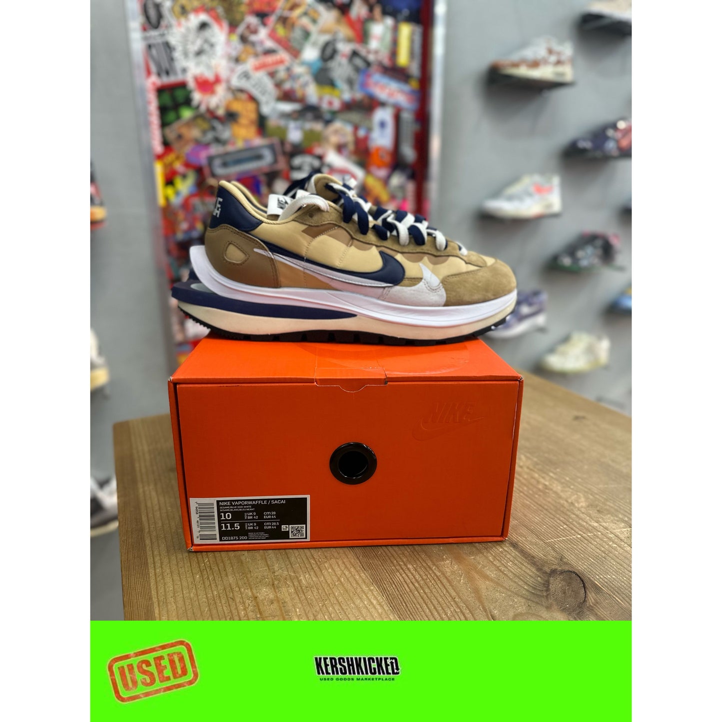 Nike Vaporwaffle sacai Sesame Blue Void UK 9