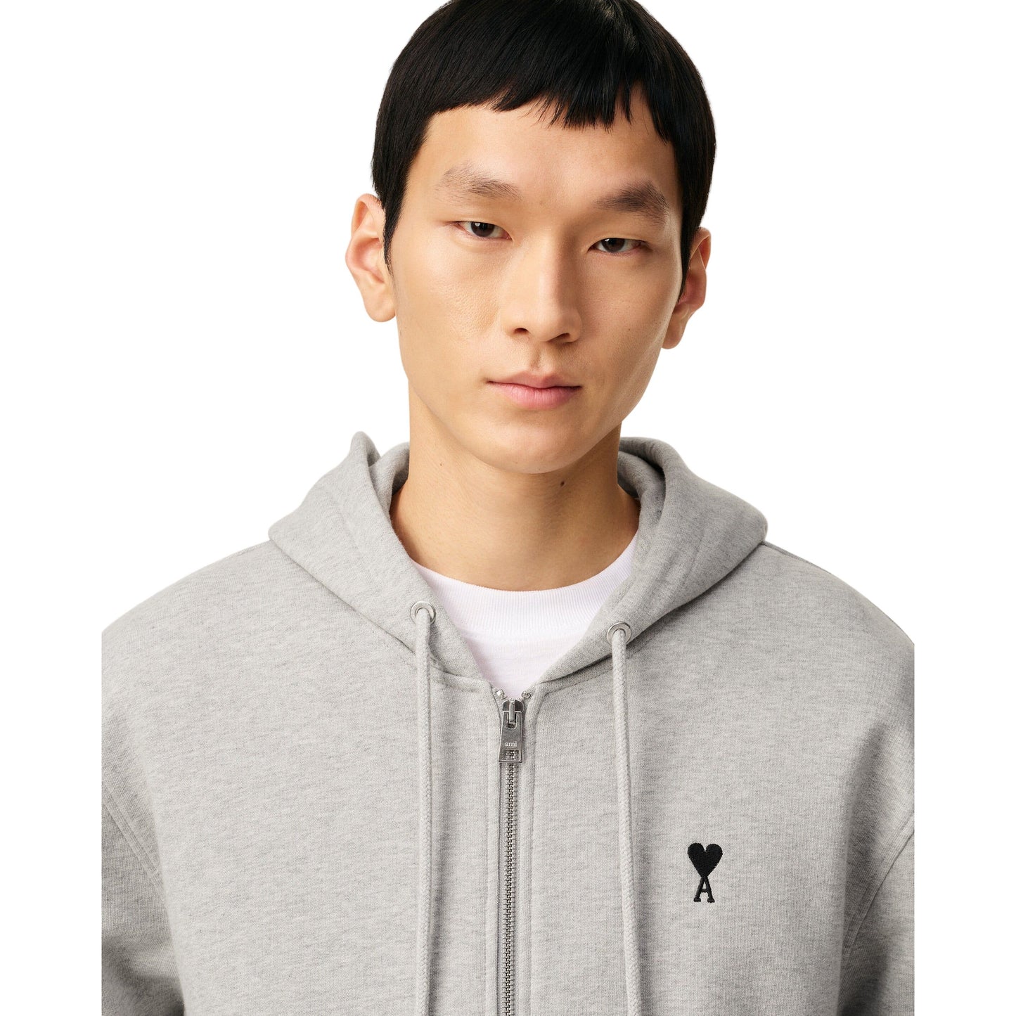 AMI PARIS GREY COTTON ZIPPED AMI DE COEUR HOODIE